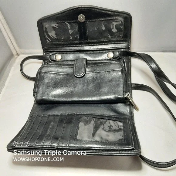 Bueno Black Crossbody Wallet Purse Shoulder Bag Tigers Eye Embossed Gator Croc - Picture 9 of 12